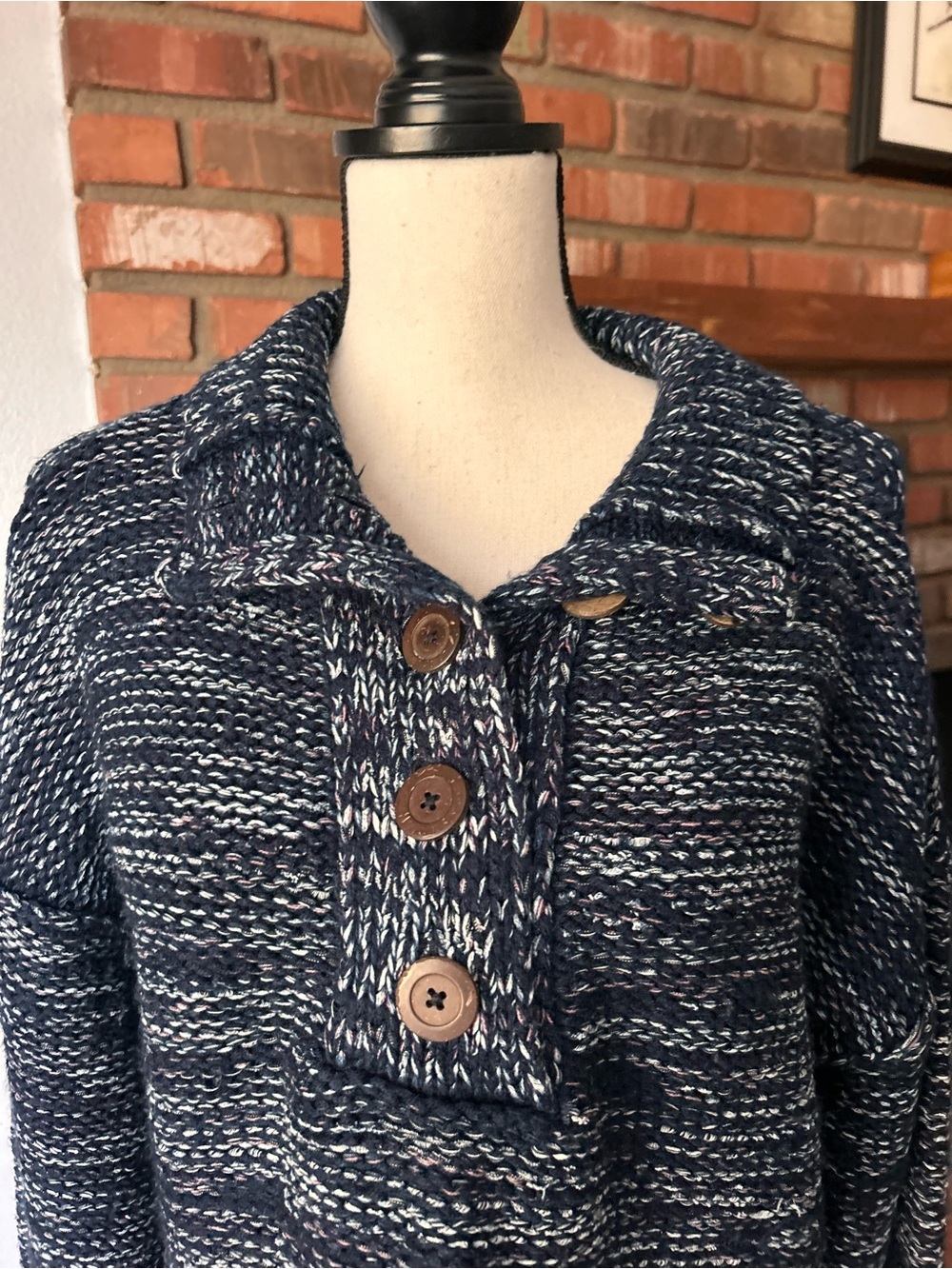 Anthropologie Pilcro Mega Henley Sweater in Navy Blue Sz XS - Picture 5 of 9
